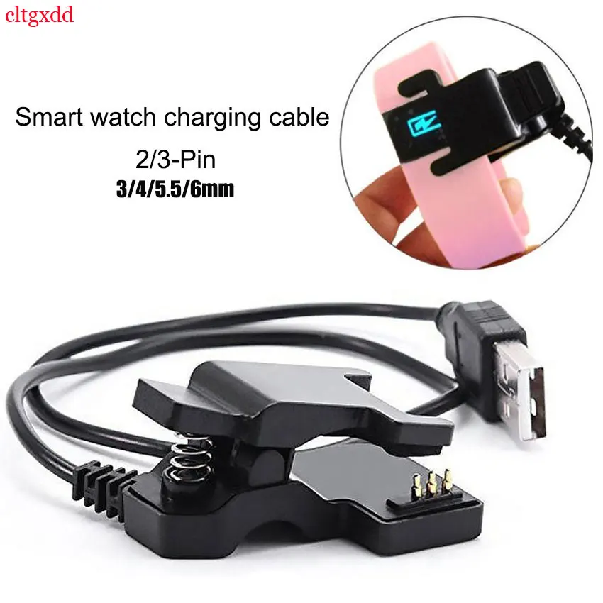 TW64 TW68 Smart watch charger Universal USB charging cable 2 pin 4mm 6mm 3 pin 6mm Clip smart Bracelet charger Wire