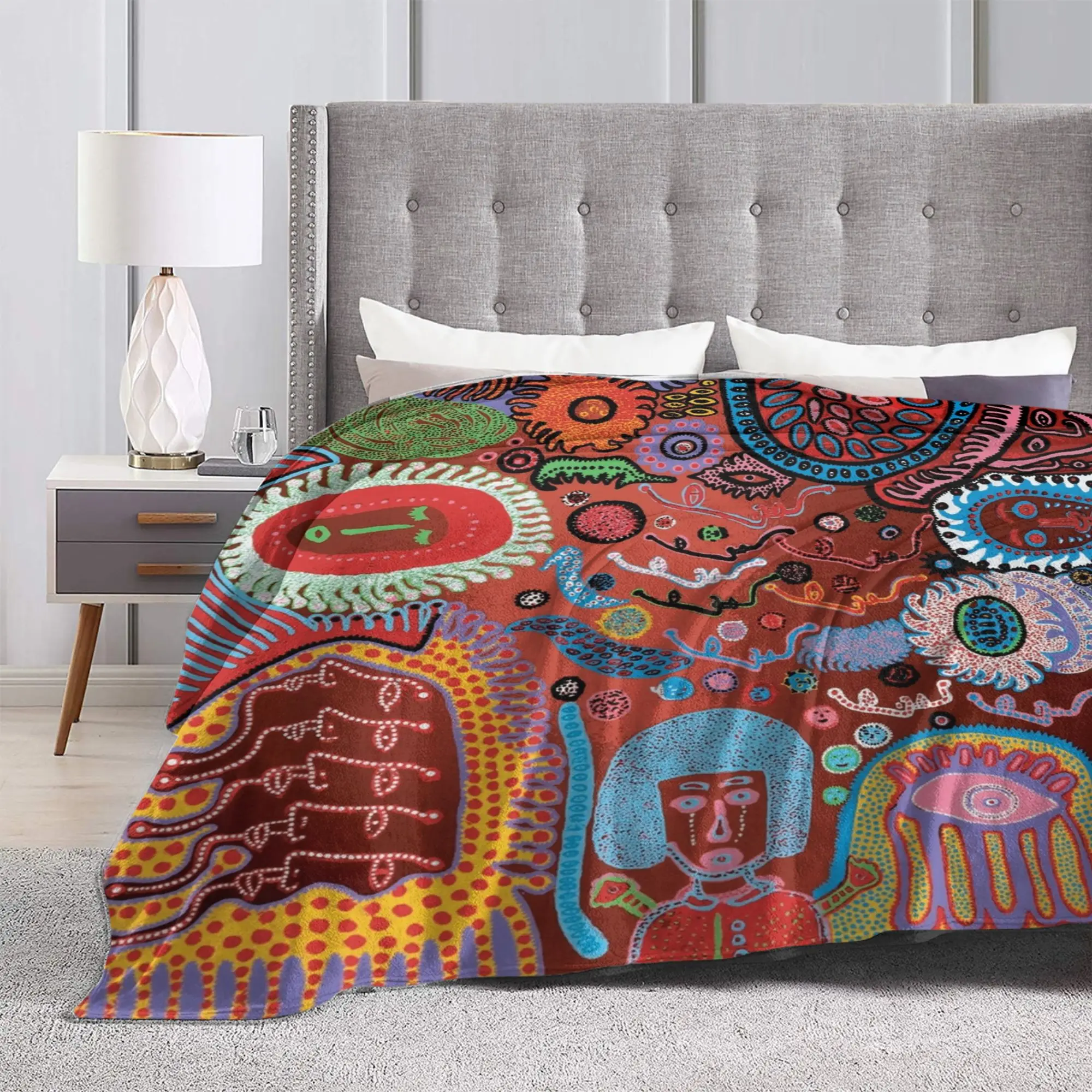 Yayoi Kusama Fungus Knitted Blanket Fleece Polka Aesthetic Ultra-Soft Throw Blanket for Home Couch Bed Rug