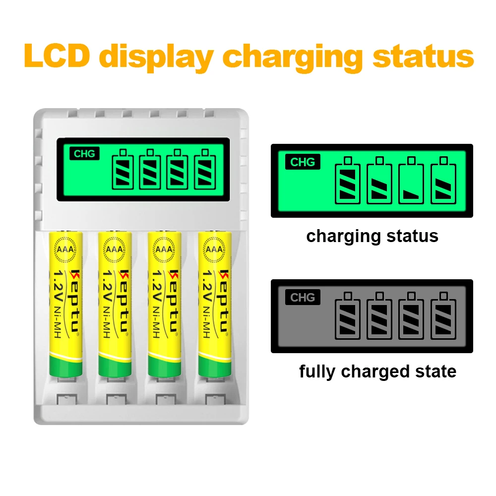 KEPTU AAA NIMH แบตเตอรี่ชาร์จ 3A 900 mAh 1.2V แบตเตอรี่ชาร์จ AAA + LCD Charger สําหรับ 1.2V Nimh ชาร์จ AA/AAA