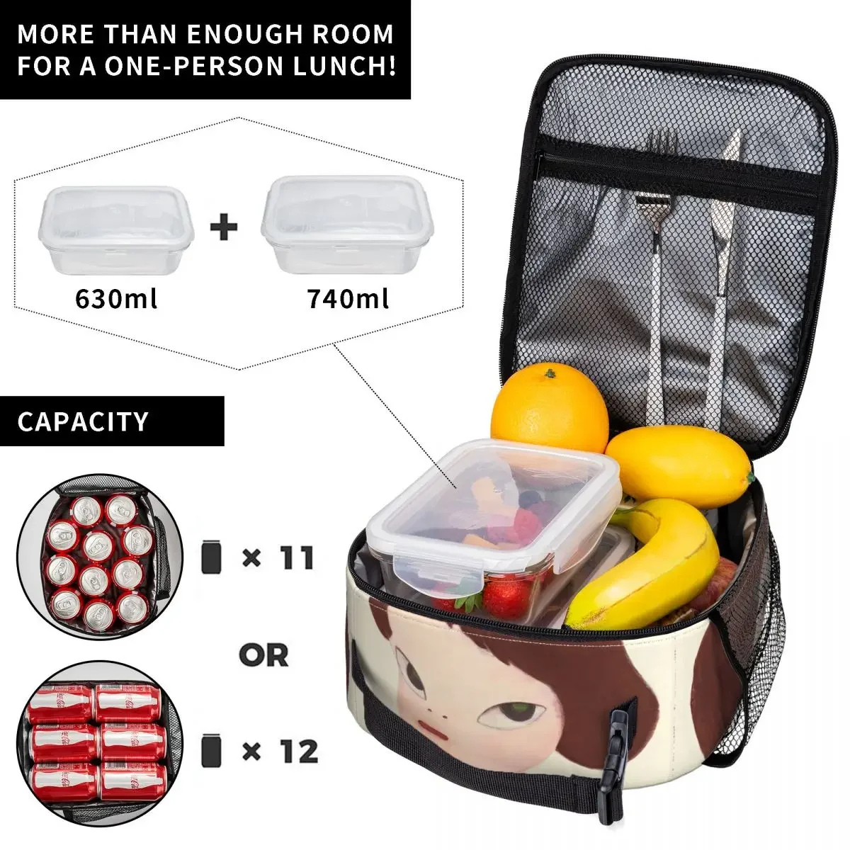 Yoshitomo Nara Insulated Lunch Bags Large Lunch Container Cooler Bag Tote Lunch Box School Picnic Food Bag