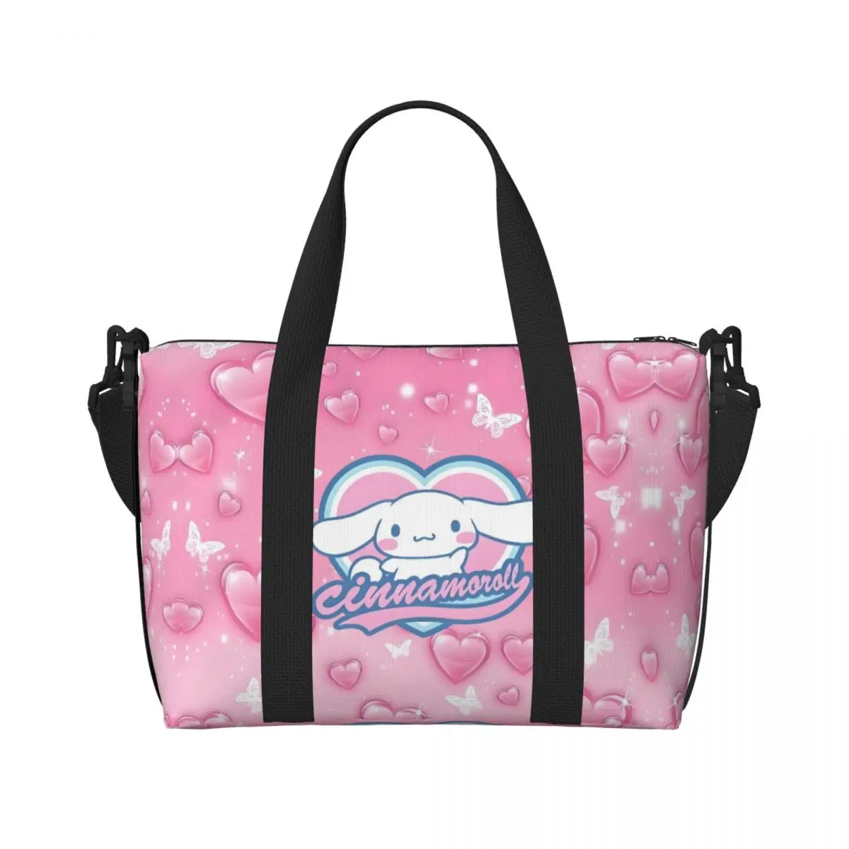 

Custom Sanrio Heart Cinnamoroll Anime Beach Tote Bag Women Extra Large Gym Carry On Cute Cartoon Travel Shopping Bags