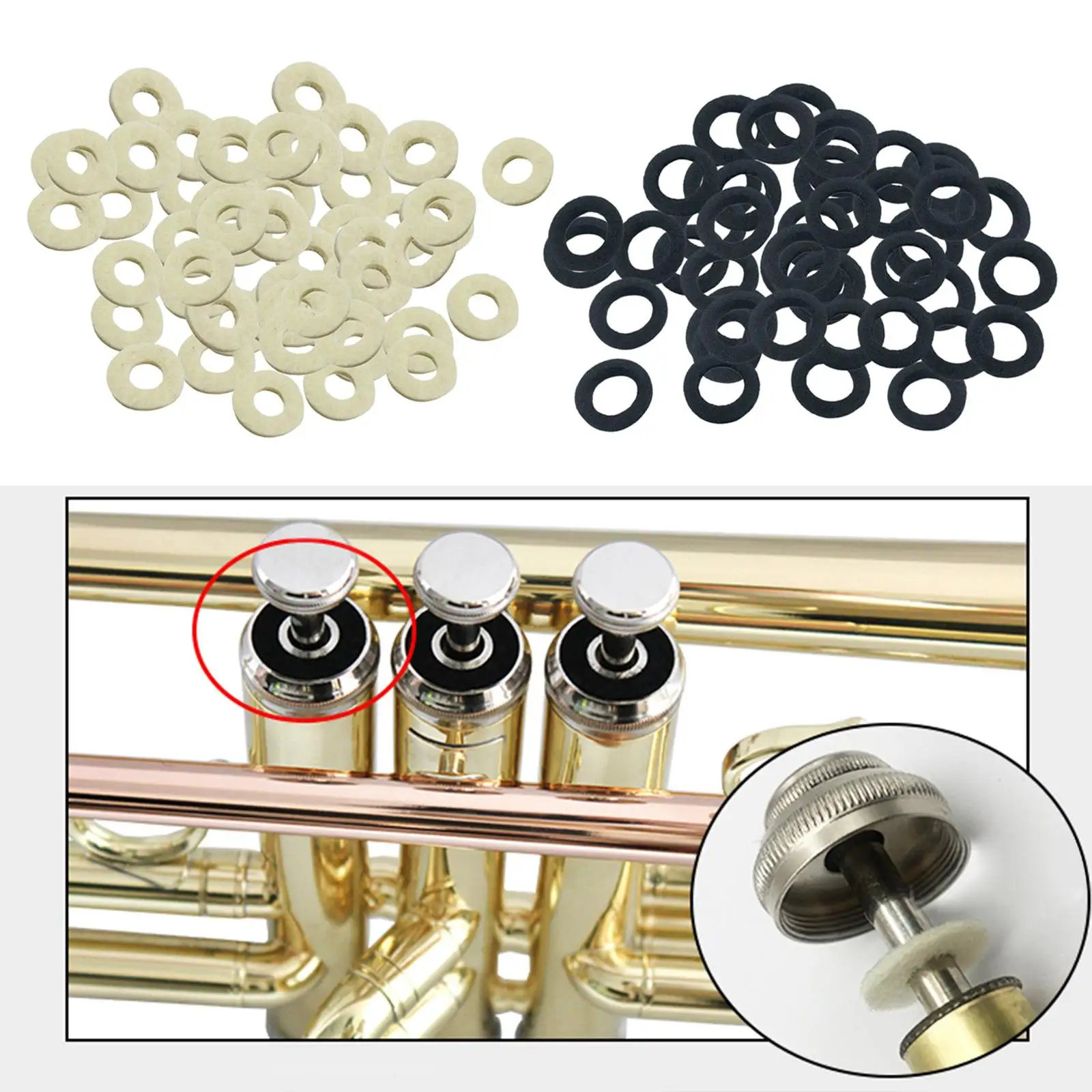 50 Pieces Trumpet Valve Felt Washers Pad Musical Instrument Replacement