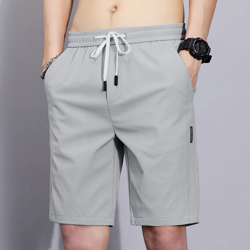 Men's Ice Silk Short Pants Summer New Style Breathable Quick Dry Loose Five-Quarter Running Beach Casual Straight Leg Pants