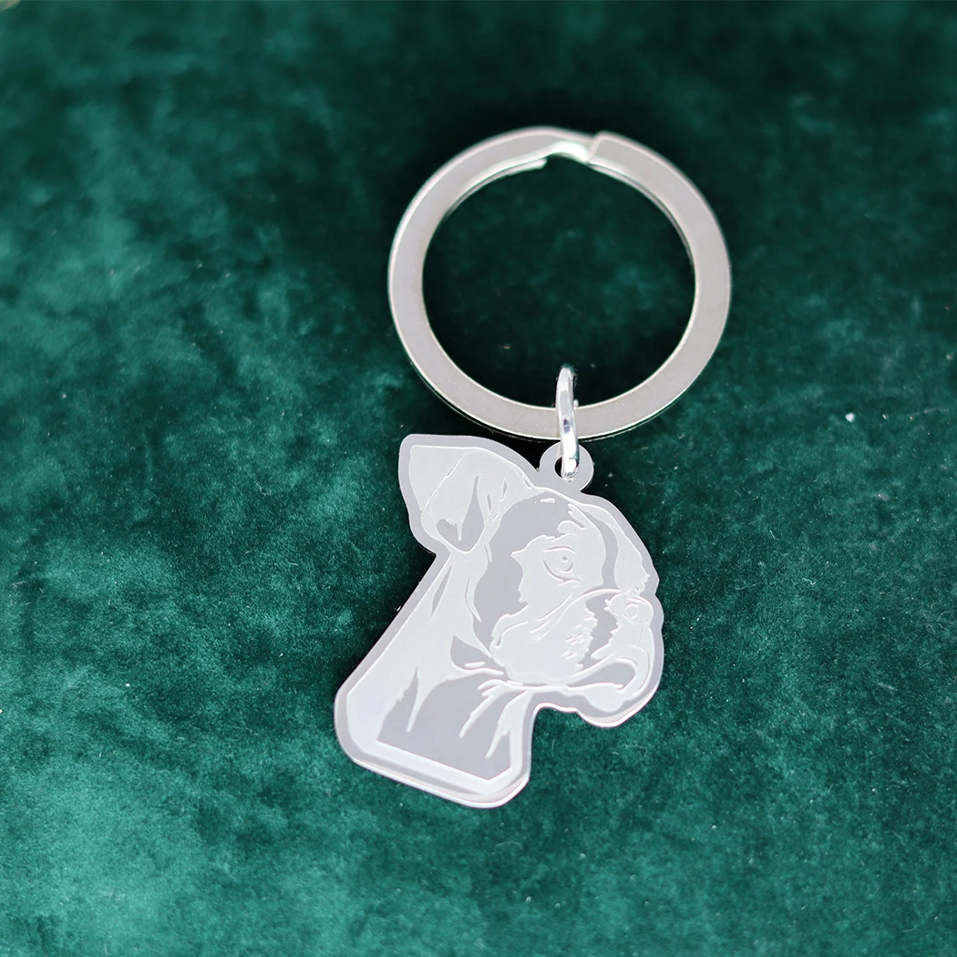 Real Gold Plated Keychain diy Accessories Cute Boxer Dog Pet Stainless Steel Trendy  Kids Gift Unisex Punk Jewelry Keyring Deco