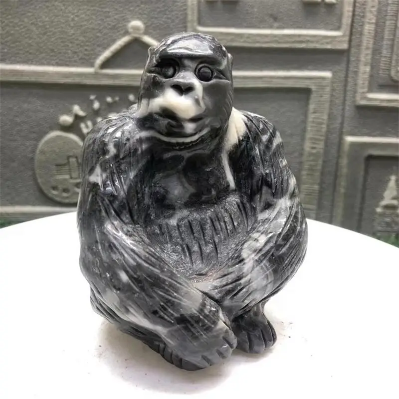 12CM Natural Taichi Stone Chimp Carving Healing God Animal Powerful Statue For Home Decoration Gift 1pcs