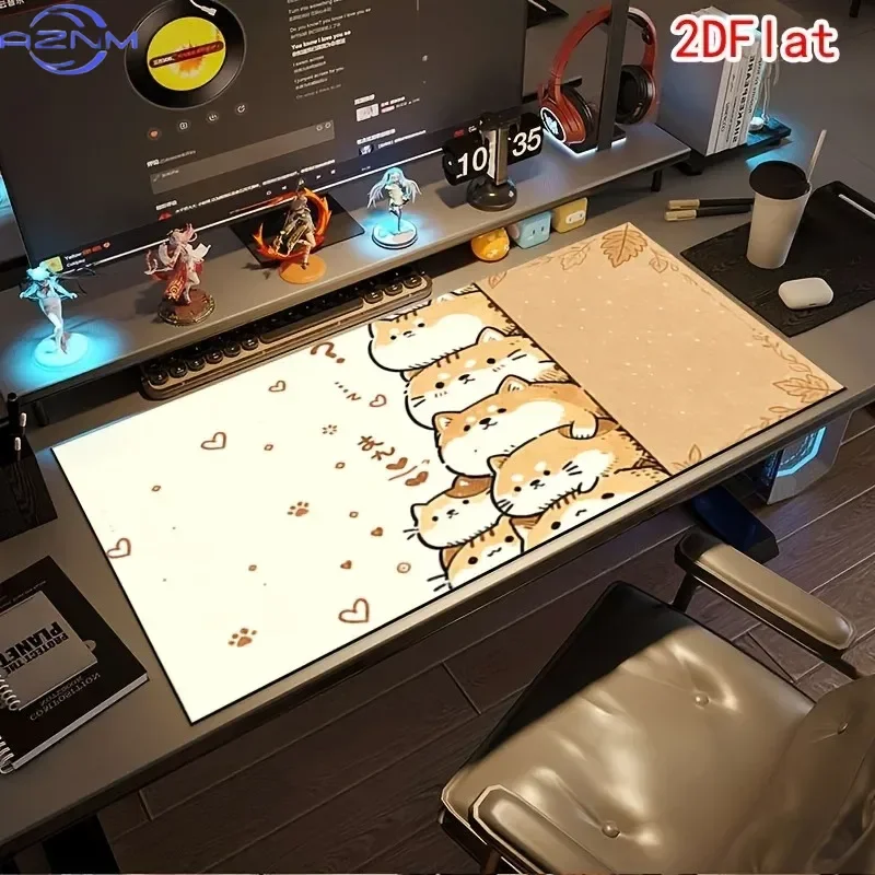 Cute Stacked Cartoon Puppy Large Mousepad, Non-Slip Rubber Waterproof Extended Desk Mat, Lovely Heart Paw Print Art Mouse Pad fo