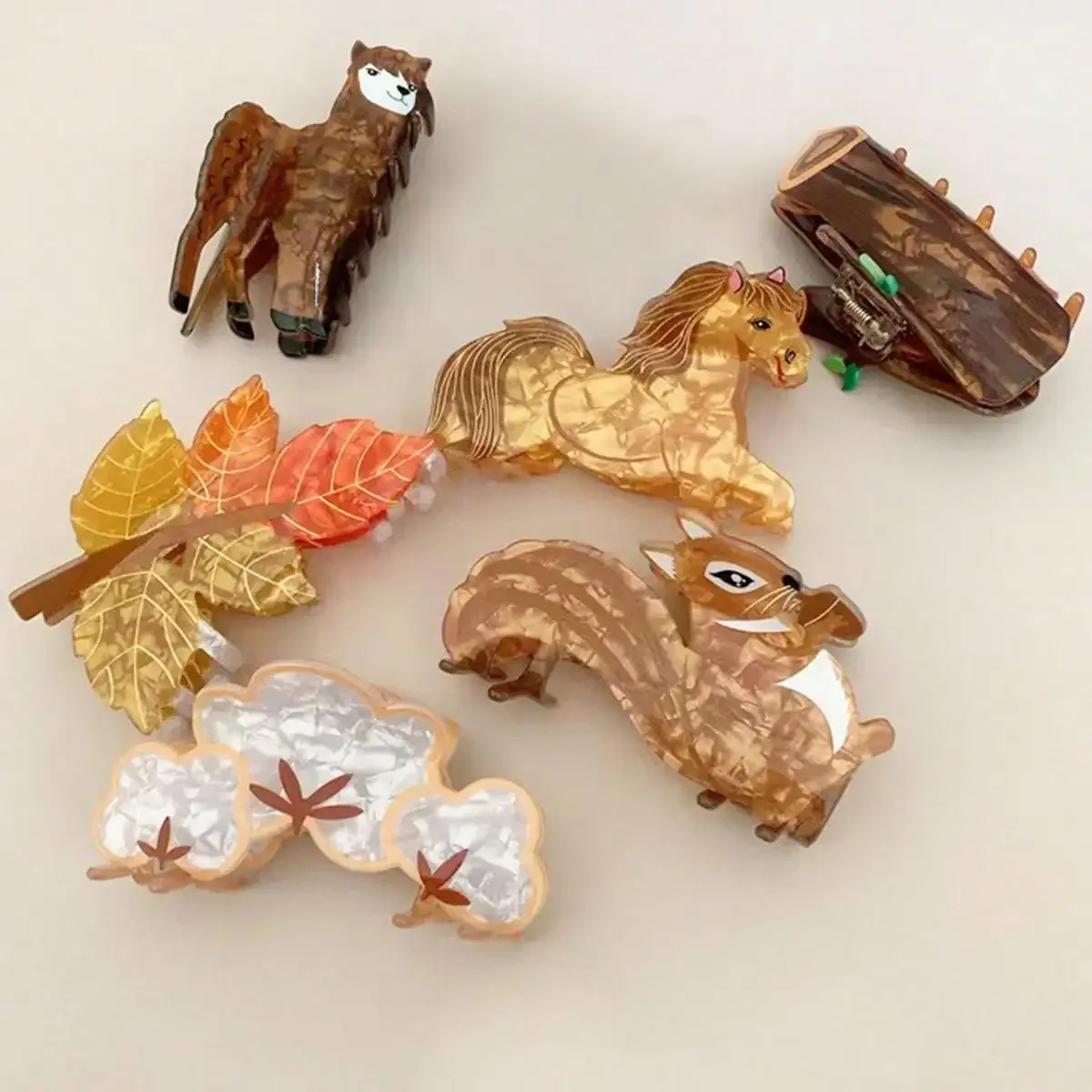 1pc Brown Autumn Animal Series Hair Grab Acrylic Gripper Sweet Back Hair Clip Super Cute Hairpin Shark Clip