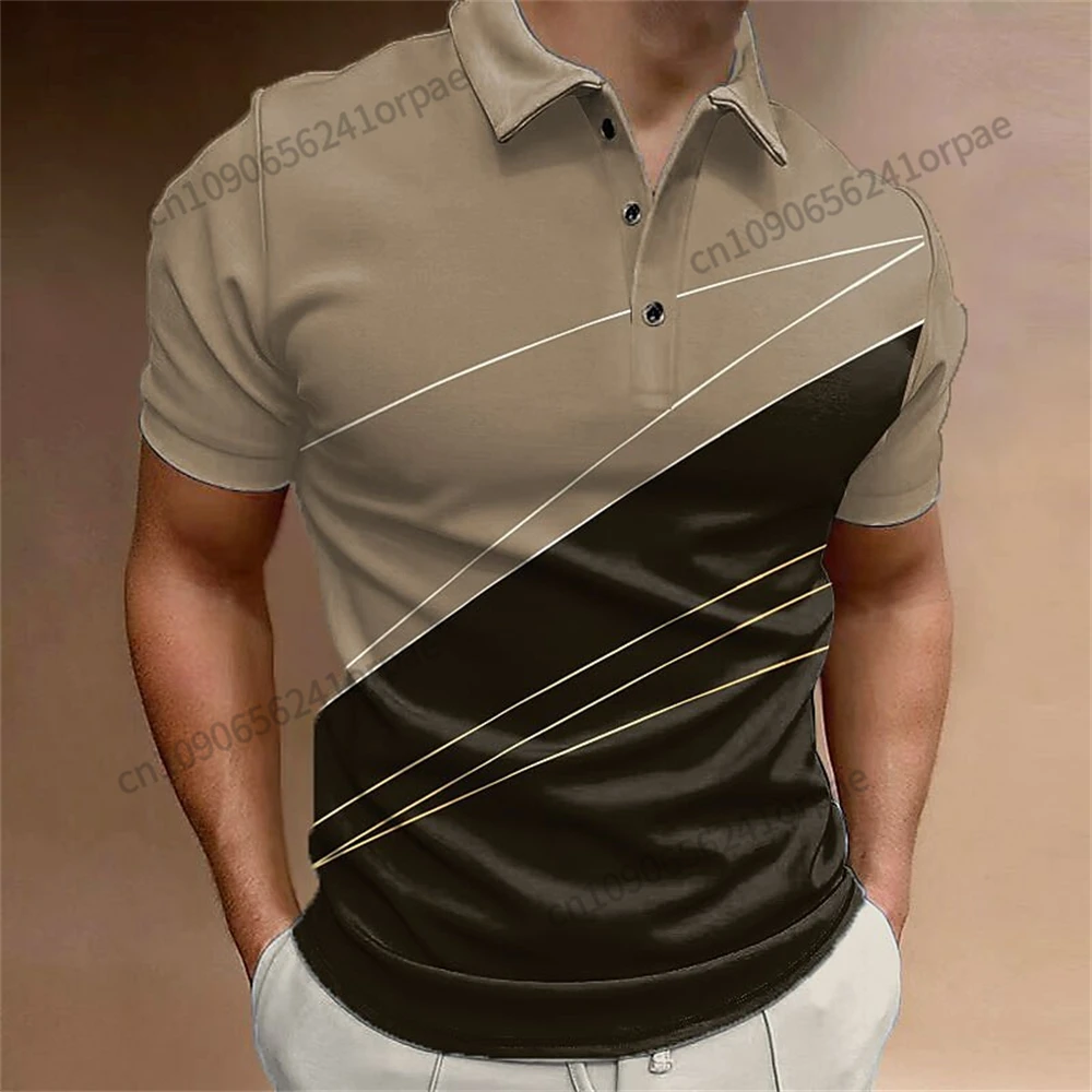 

3D Printed Men's Short Sleeve POLO Shirt Simple Fashion Business Lapel Button Polo Shirt Slim Breathable Summer Men T-shirt Top