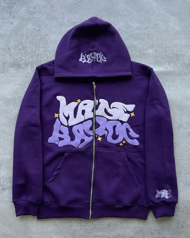Hoodie Ritsleting Cetak Bintang dan Huruf Retro Amerika Jaket Kardigan Merek Fashion Malas Bagian Musim Semi Musim Gugur Y2K Wanita dan Pria