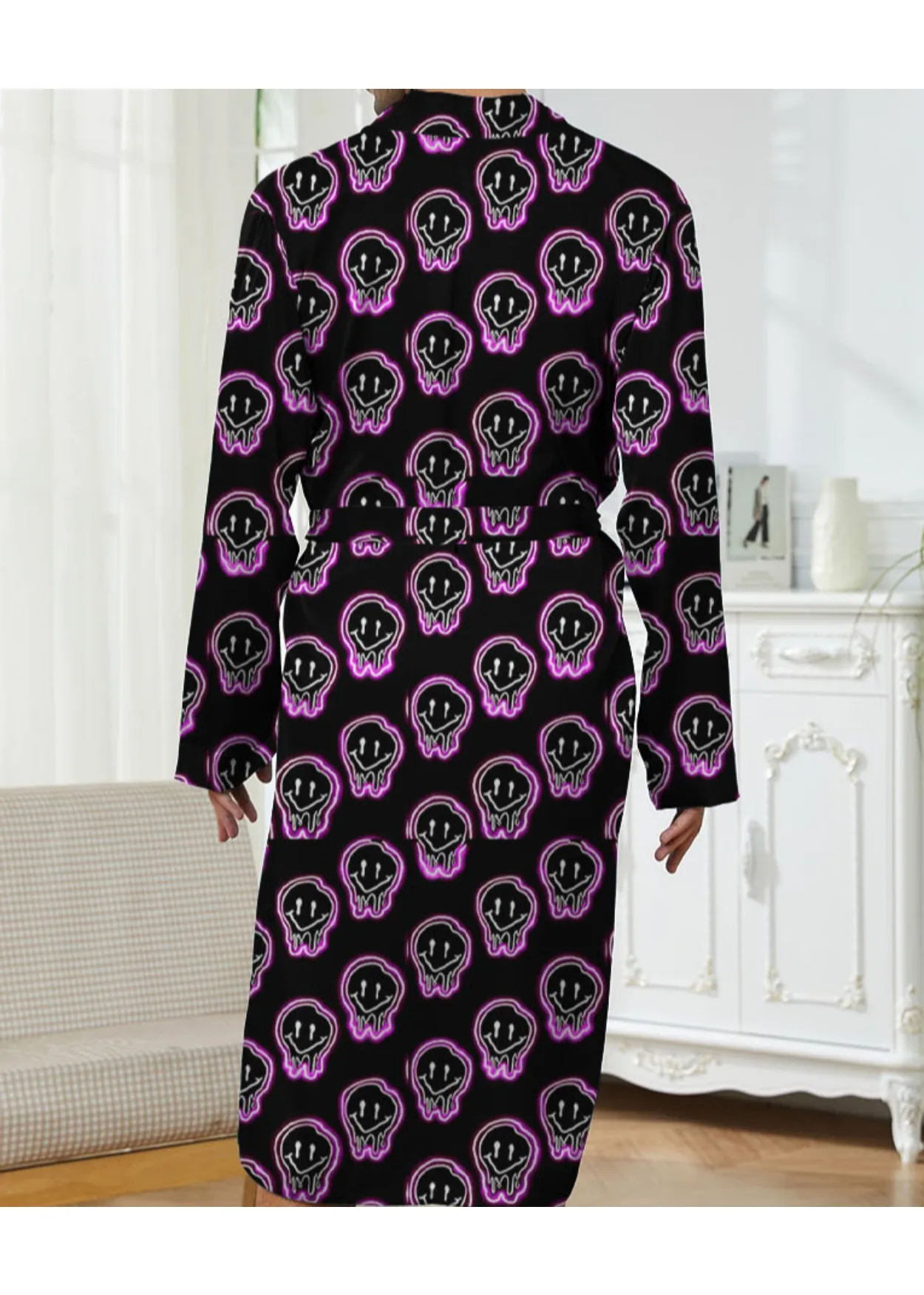 Men's Long Robe for Leisure and Entertainment, 3D Digital Printed Luminous Smiling Face Pattern, Quick Drying Bathrobe Man