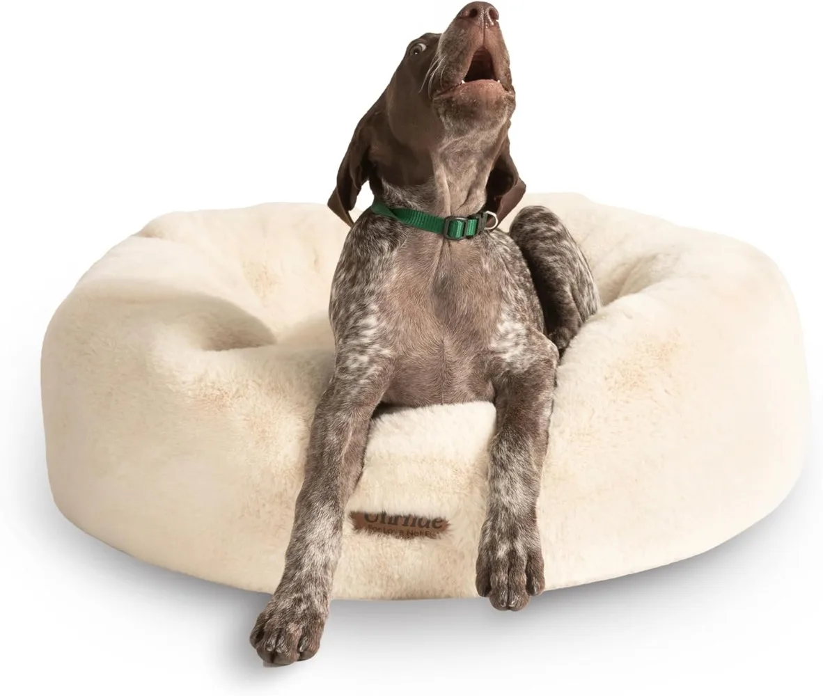 Floof Pet Bed Medium Extra Soft Dog Bed Removable Faux Fur Cover Machine Washable Helps Ease Pet Anxiety Provides