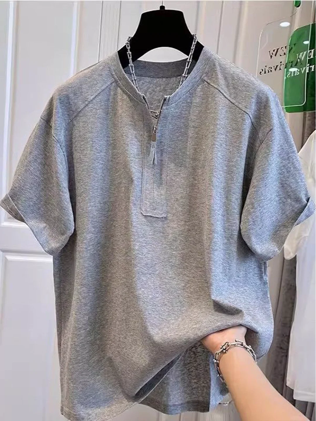 plus Size 240 Pounds American Retro Short Sleeve T-Shirt Women Summer Half Zipper Splice Design Unique Attractive Top