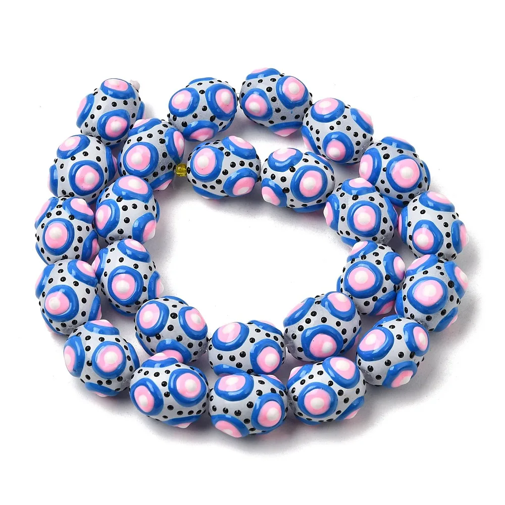 10pcs Hand Painted Oval Glass Enamel Beads Colorful Polka Dot Blue Loose Spacer Beads for Jewelry Making DIY Bracelet Decor