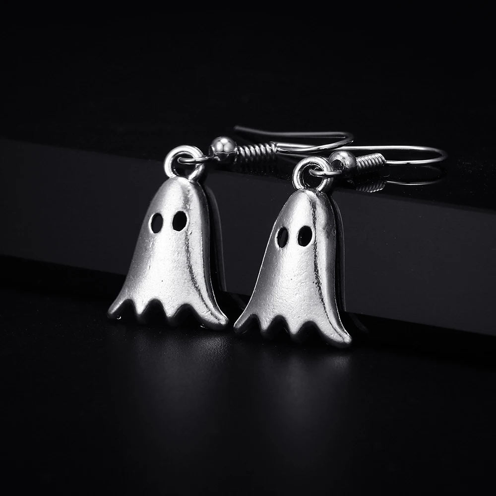 Trendy Vintage Ghost Shape Dangle Antique Bronze Plated Earrings for Women and Man Retro Cute Punk Drop Earrings Jewelry