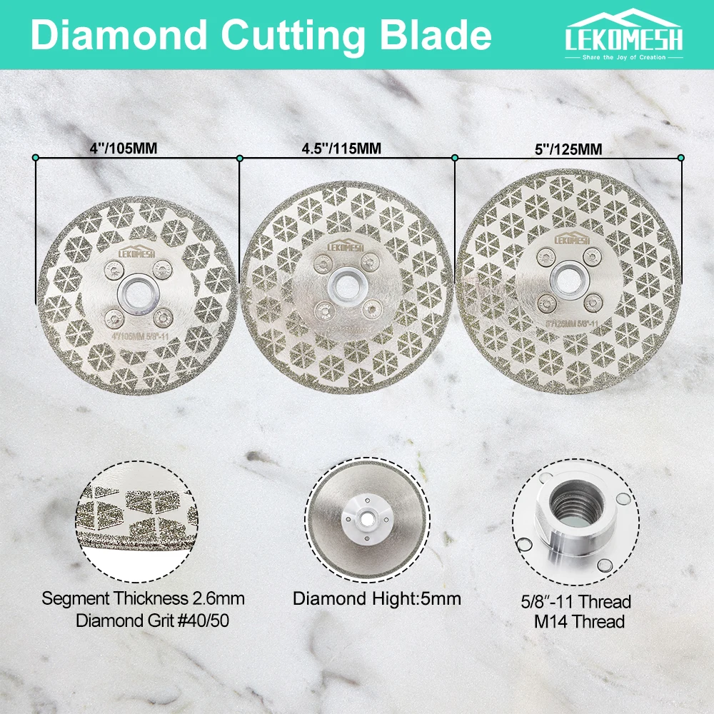 LEKOMESH 1pc 105/115/125mm Diamond Saw Blade Single Side Hexagon Flange Coated Electroplated Diamond Disc Granite Ceramic Marble