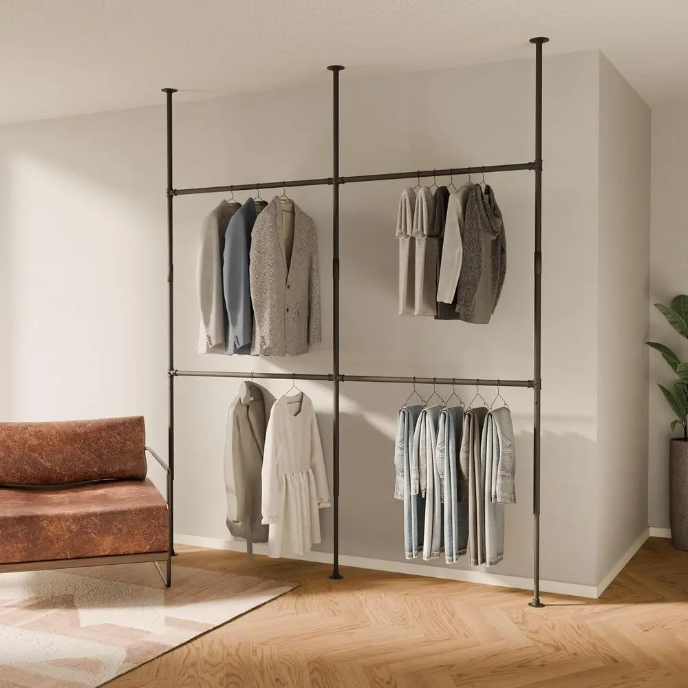 

Black Industrial Pipe Clothing Rack - LOT II - Steplly Adjustable Closet Organizer System or Ceiling Heights between 86" - 98"-