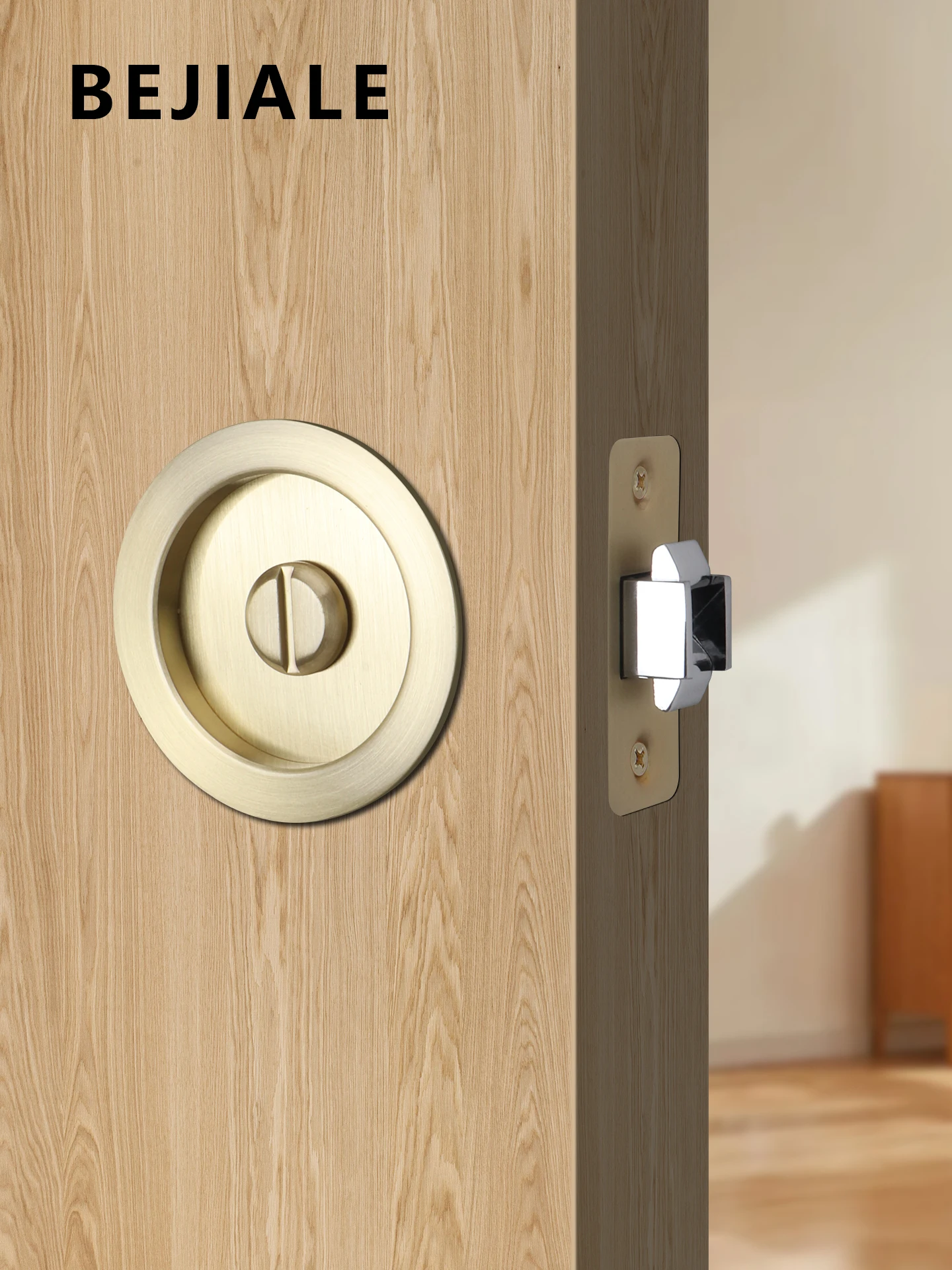 Circular Sliding Door Lock Bathroom Embedded Hook Lock Hanging Door Invisible Side Pocket Door Lock Room Doors