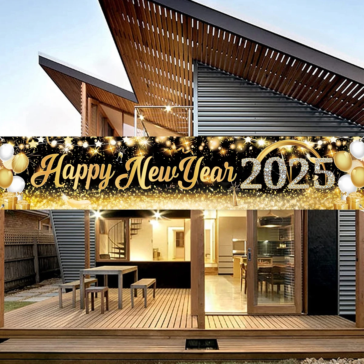 Black Gold New Year's Day Banner Navidad Natal Noel Photograph Backdrop Merry Christmas Decorations For Home 2024 New Year 2025