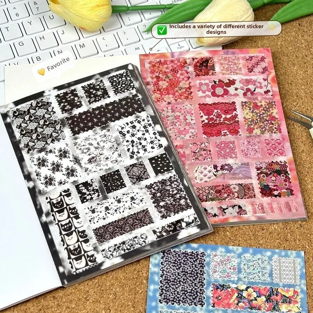 Neue 24-seitige Blumen-Stempelkollektion Aufkleber Retro Abnehmbare Y2K Sticker-Buch DIY Scrapbooking Aufkleber