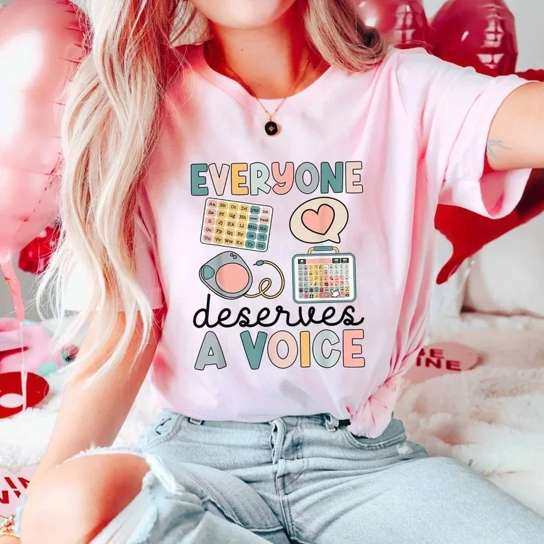 Retro Speech Therapy Shirt Everyone Deserves A Voice Funny SLP Gift Speech Language Pathologist Tee Speech Therapist Cotton Tee