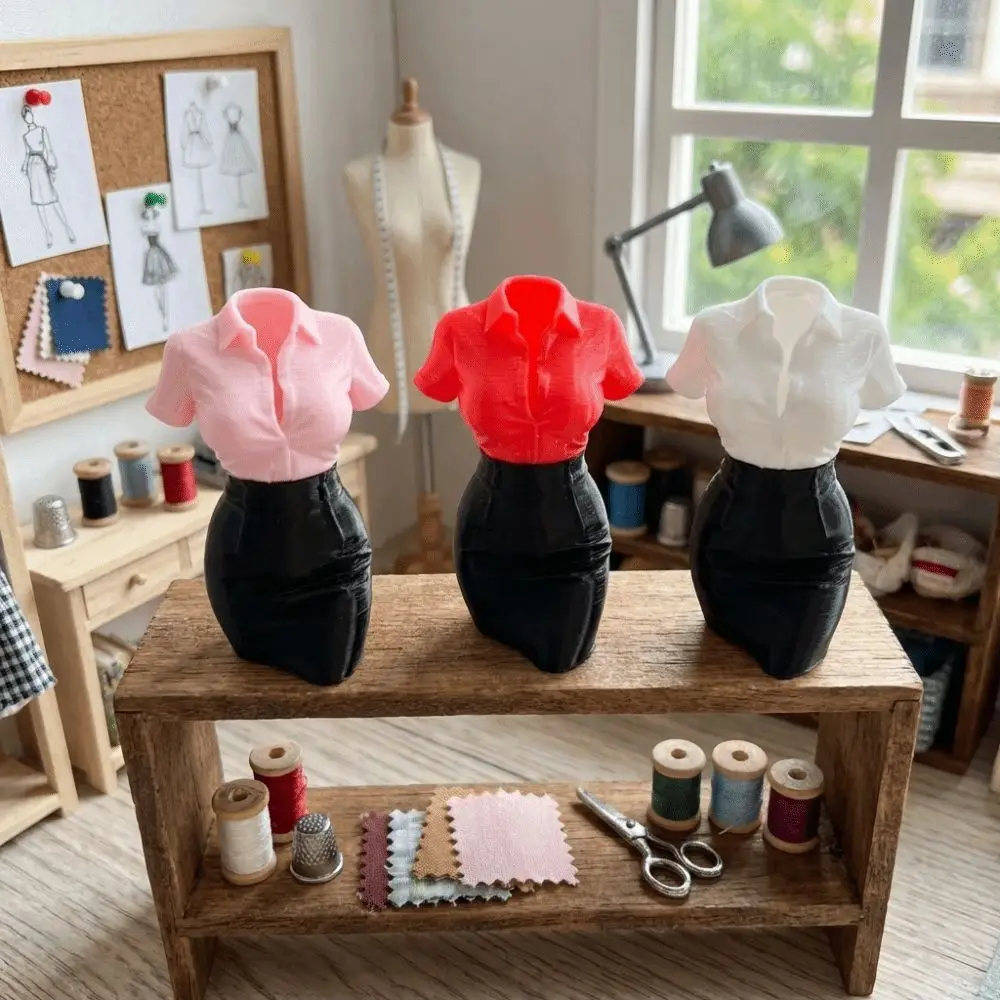 3D Printed Lady Half-Body Statue Leather Skirt Vase Desk Art Office Lady Statue Simulated Texture White Shirt