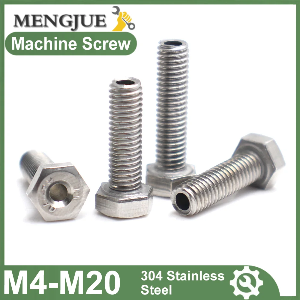 304 Stainless Steel Hollow Hex Head Bolts Through Hole Wire Pass Screws Cable Threading Bolts M4 M5 M6 M8 M10 M12 M16 M20