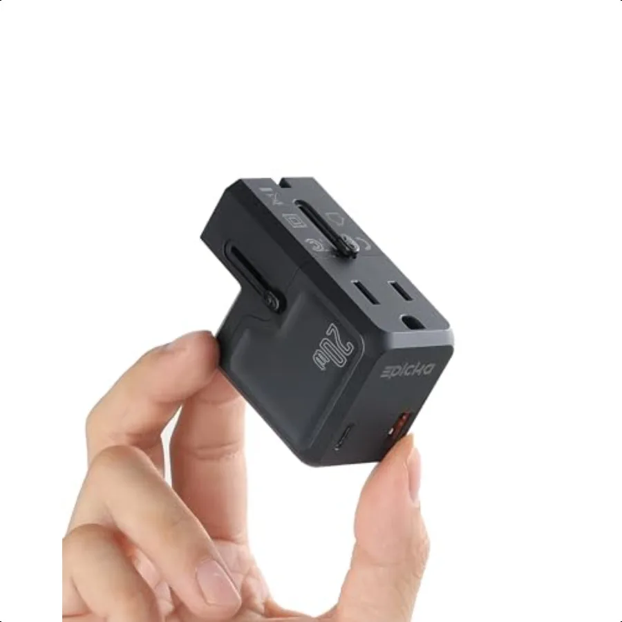 

Universal Travel Adapter International Plug Adapter Wall Charger with 20W USBC PD USBA QC AllinOne Pocket Size Adapter for USA