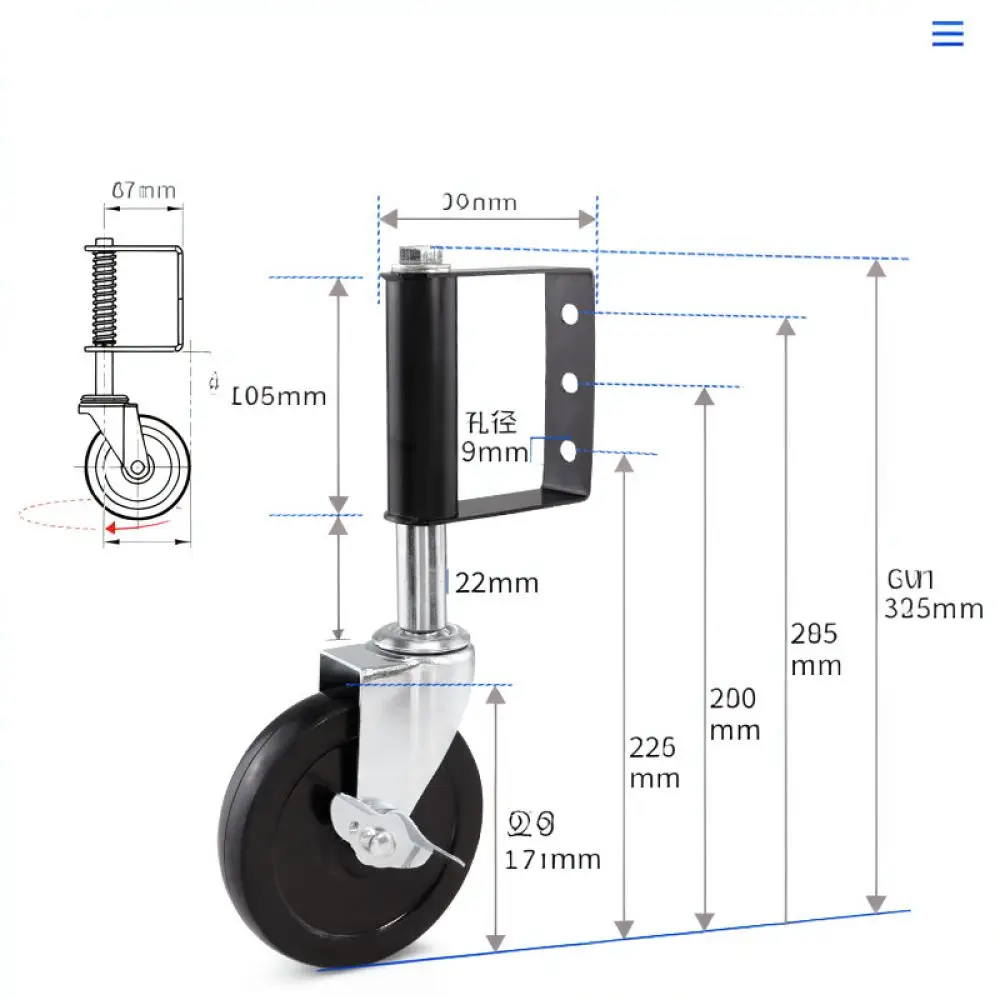 Adjustable Spring Caster Gate Wheel Rubber Silent Shock Absorber With Side Brake For Industrial Door Support For Shibo Hardware