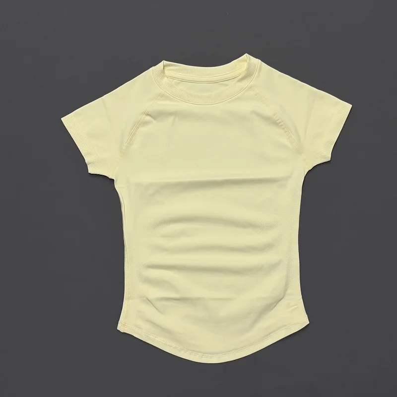Naadloze yoga-top met korte mouwen, dames, sneldrogend, ademend, slim fit, workout, gym, hardlopen, aansluitend sport-T-shirt, activewear