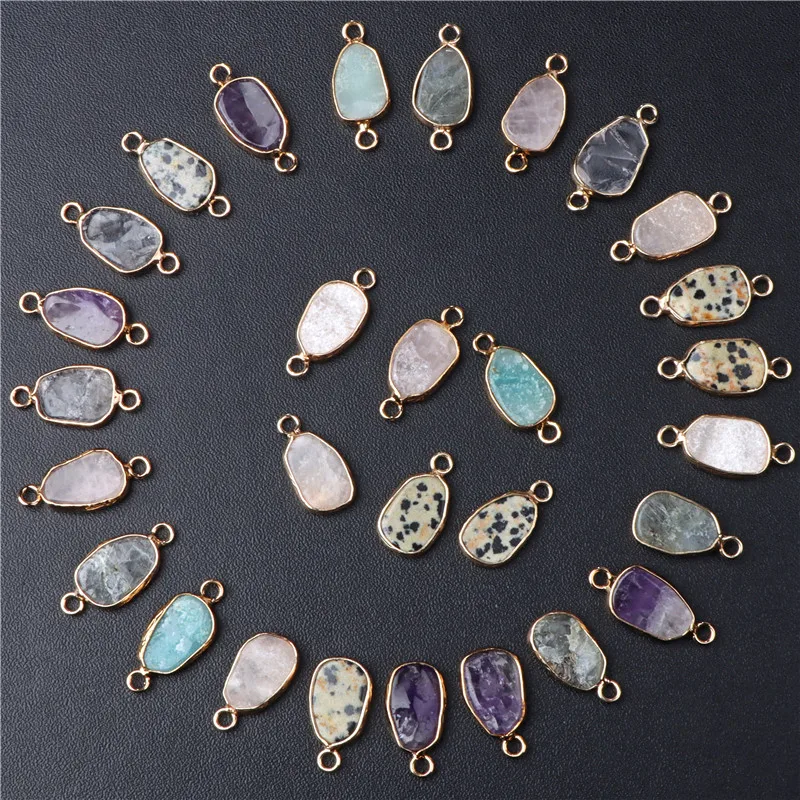 Hot Sale Natural Healing Stone Pendants Double Hole Amethysts Jaspers Quartz Connector Charms For Jewelry Making Accessories DIY