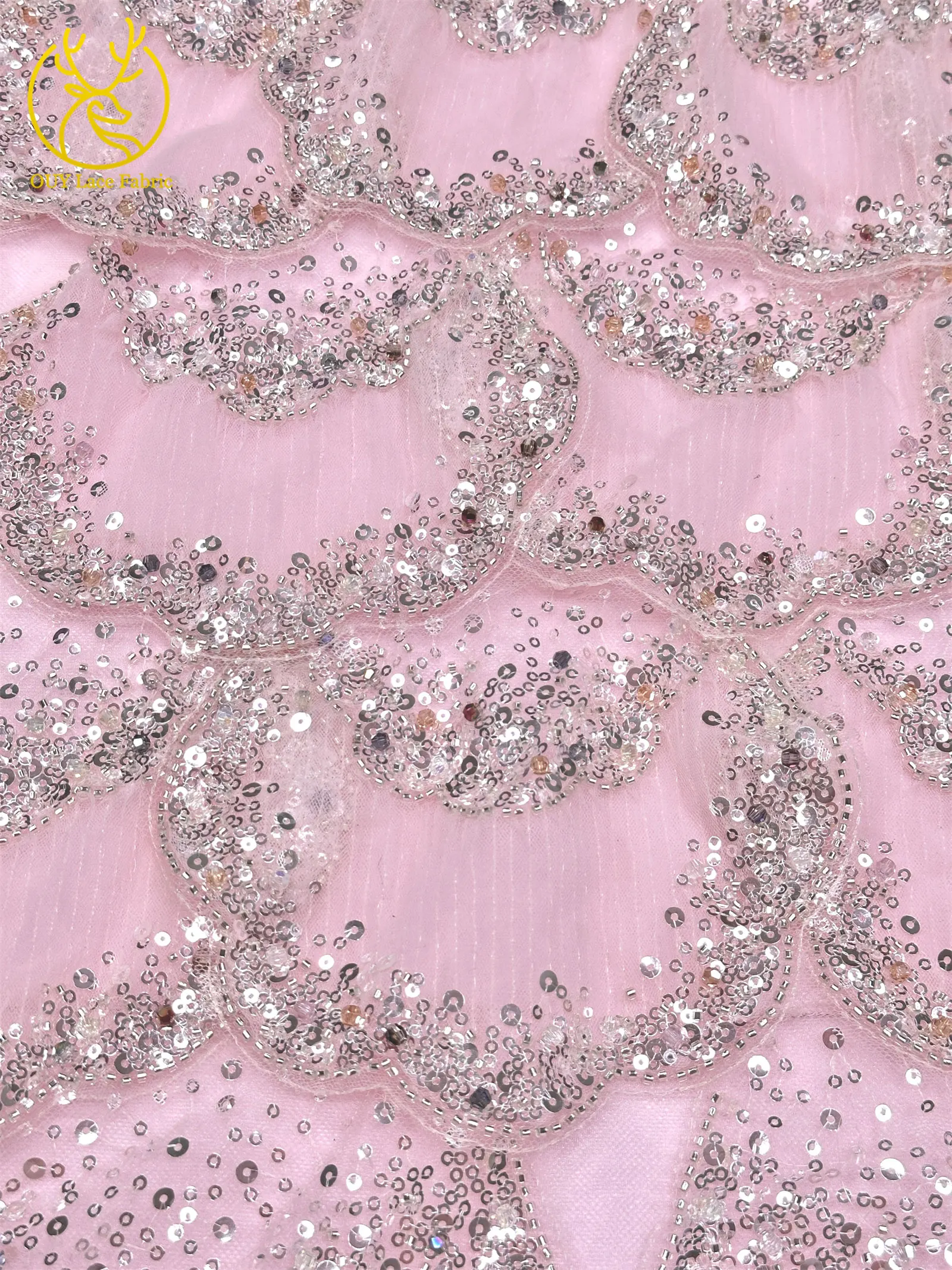 3D-Stickerei mit Pailletten und Perlen, marineblaue afrikanische Spitze, französischer Tüll, Netzspitze für Braut, Hochzeit, DIY, handgemachtes Nähen – Detail 11