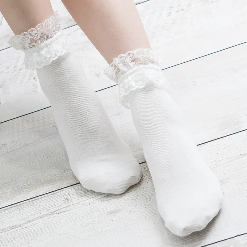 New Vintage Lace Ruffle Frilly Ankle Socks for Women Girls Ladies Princess Girl Solid Cotton Short Socks Breathable Medium Sock