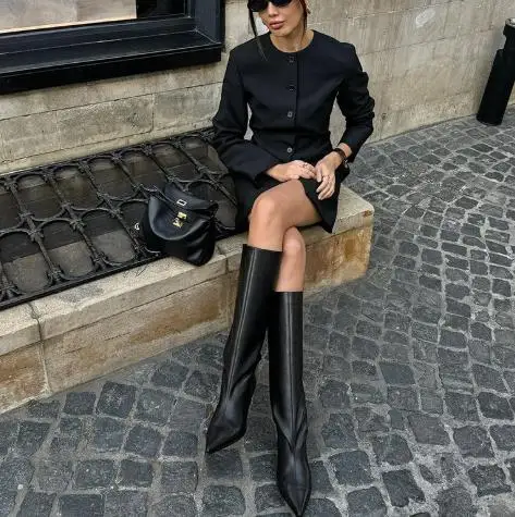 

Autumn 2025 Elegant Slim Fit Temperament Socialite Style Suit Dress, Women's Waist Cinched A-Line Long Sleeved Commuting Dress