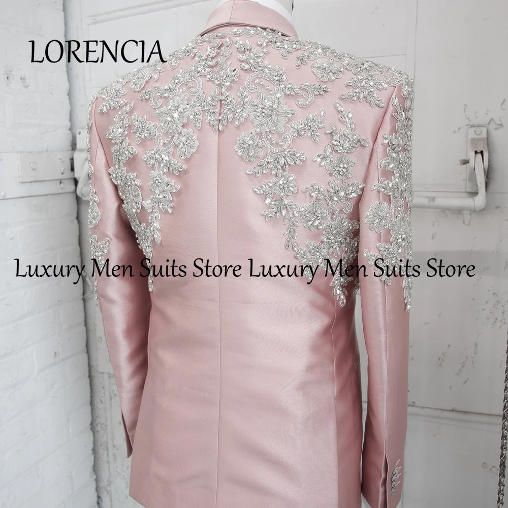 Slim Fit Crystal Suits for Male 2 Piece Sparkly Rhinestone Groom Tuxedos Wedding Wear Customized Blazer Pants roupas masculinas