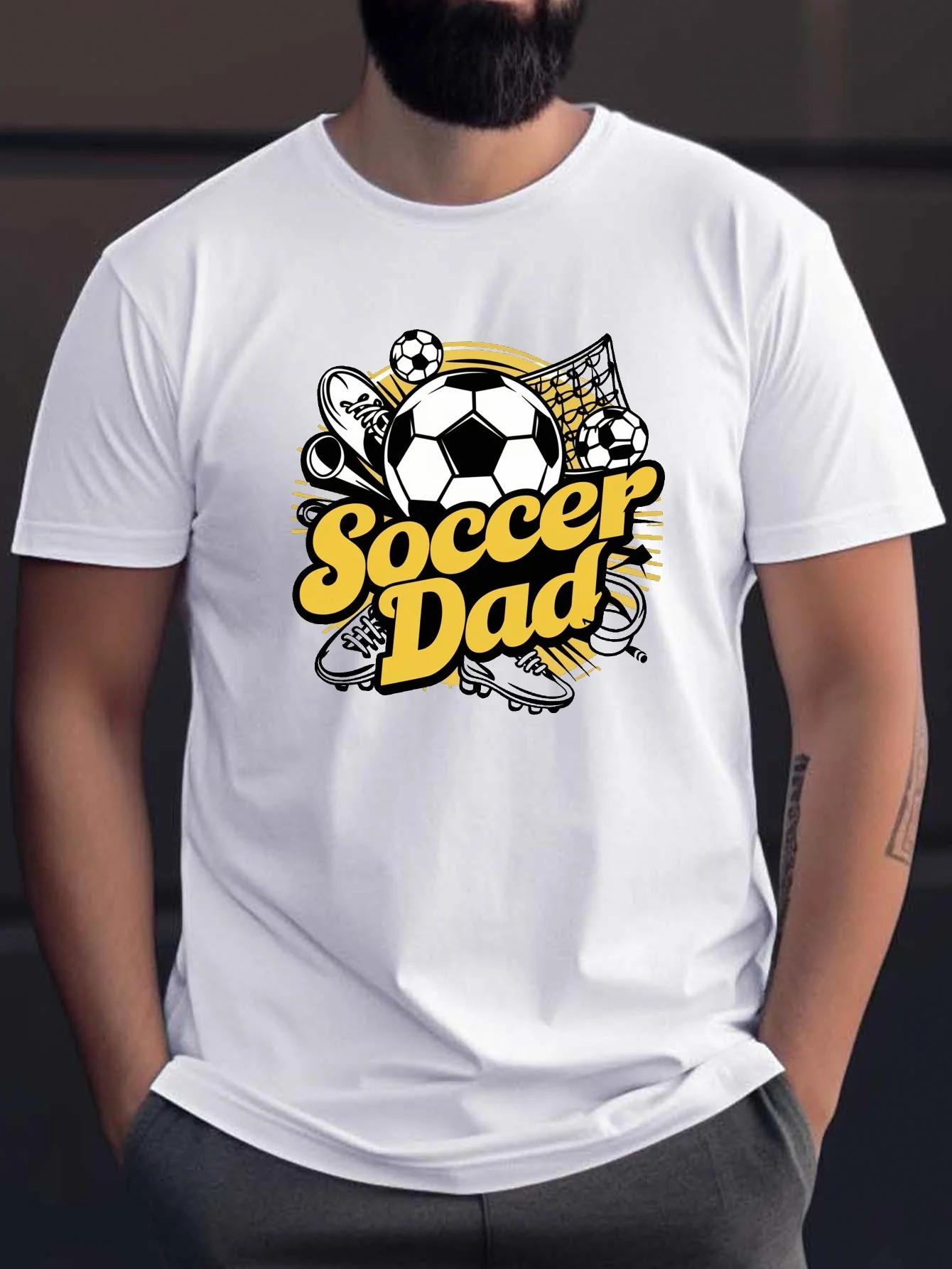 

Mens Trendy T-shirts Retro Soccer Dad Pattern Solid Color Simple Causal Quick Drying Breathable