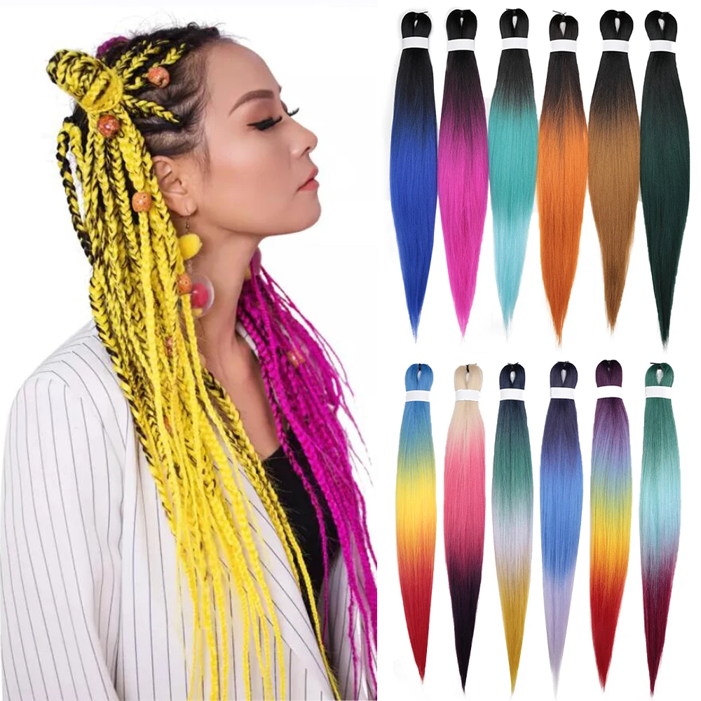 Pré-esticado Yaki Straight Jumbo Braid para Box Braid Bundles, extensões de cabelo trançado sintético, EZ Ombre