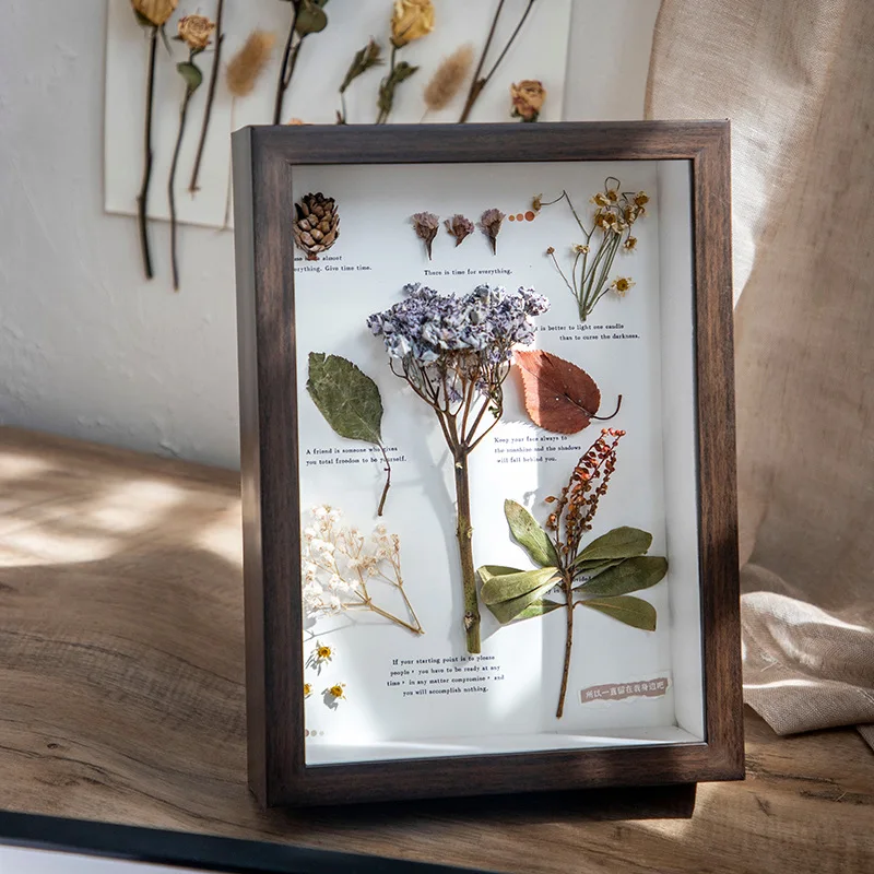 Thick and Three-dimensional Hollow Specimen Display Frame 6/7/10 Inches Dried Flower Wooden Photo Frame Display Stand