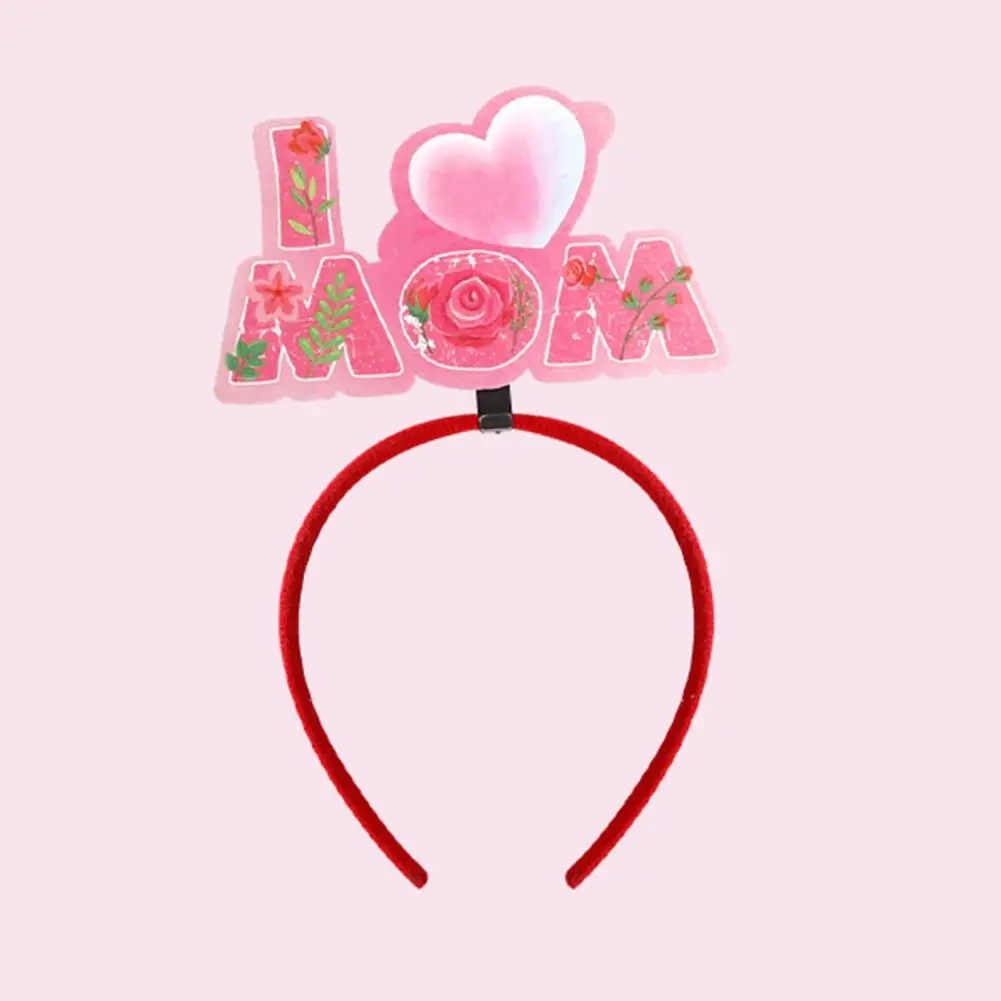 Mothers Day Photo Prop Hairband Mothers Day Celebration Children's Flower Print Hairband Elastic Anti-slip I Love Mom Hair Hoop