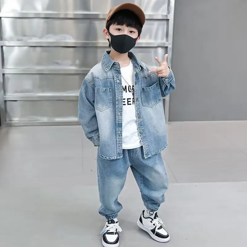 Autumn Spring Baby Set Boys Denim Jacket +pants 2 Pcs Set Kids jeans Suit for Children Korean Clothes Suit Clothing Set