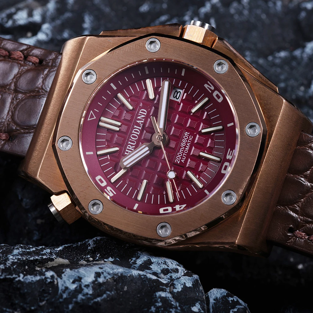 2026 Hruodland Classic Retro Miyota 9015 Bronze Automatic Mechanical Men\'s Watch Sapphire Rubber waterproof Diving reloj hombre
