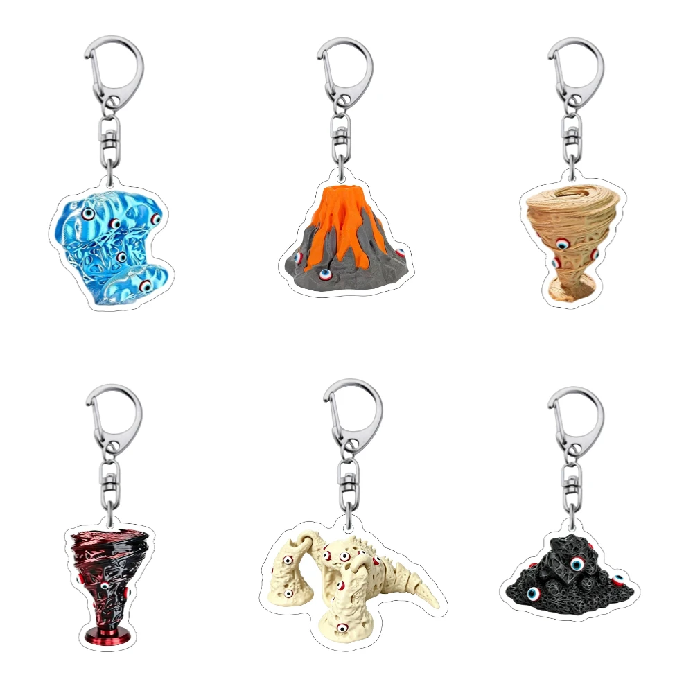 Mutated Natural Disaster 2D Acrylic Keychain Creepy Eyed Tsunami Tornado Sandstorm Monster Bag Charm Funny Backpack Pendant Gift