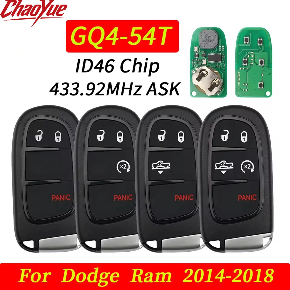 

ChaoYue GQ4-54T ID46Chip 433MHz Proximity Smart Car Remote Key Fob For Dodge Ram 1500 2500 3500 2014-2018 Vehicle Keyless Go Key
