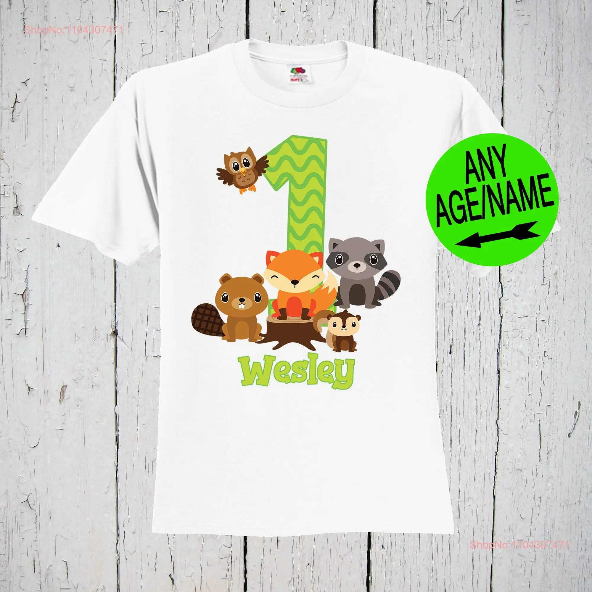 1st Birthday Forest Animals T Shirt Friends Fox Raccoon Boy Woodland Squirrel long or short sleeves