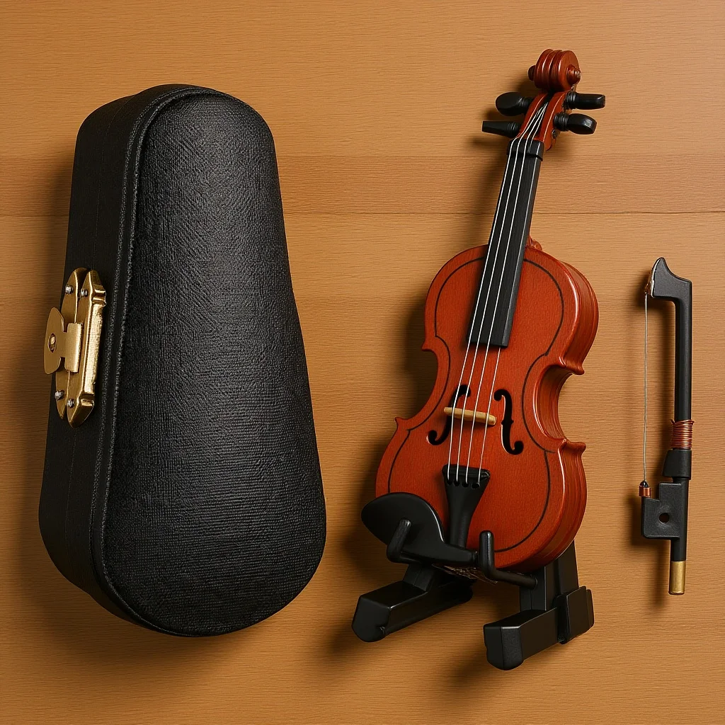 

1Set Decorative Miniature Violin Smooth Wood Finish Realistic Design Ideal for Shelf Display Elegant Violin Photo