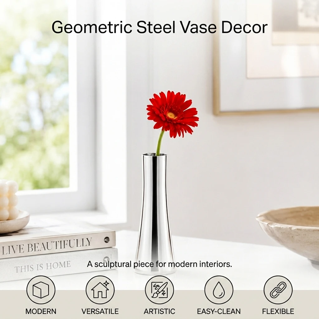 304 Stainless Steel Triangular Flower Vase Modern Geometric Container Mirror Polished for Living Room Office Desktop Home Decor