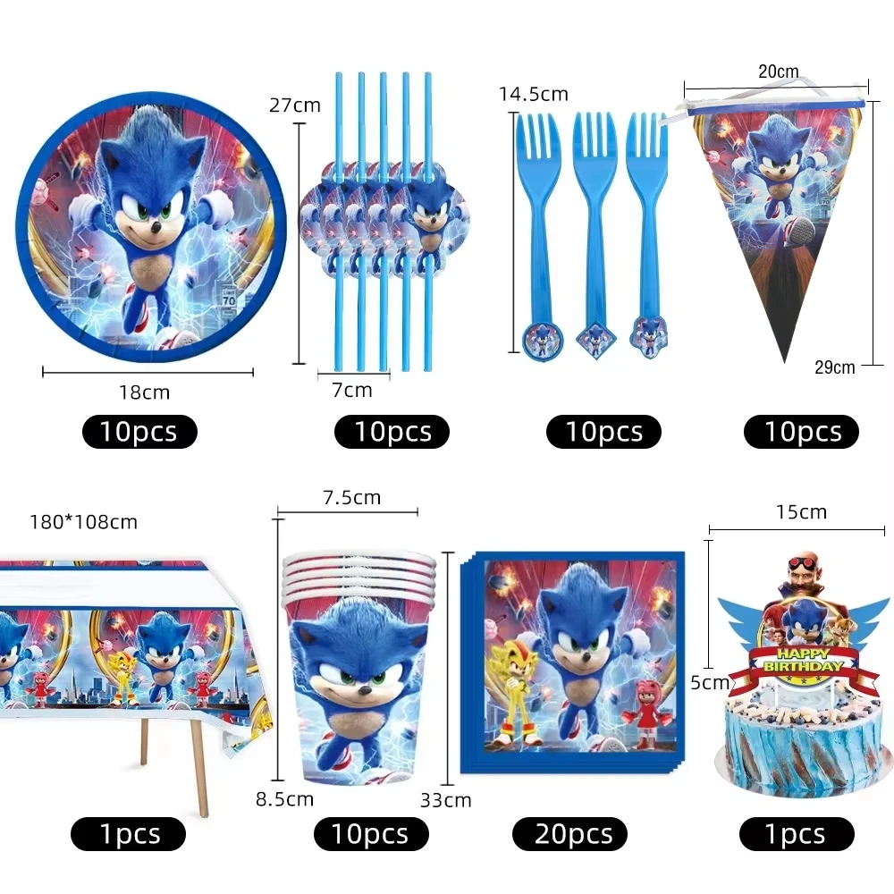 Game Blue Sonic Thema Feestartikelen Set Jongen Verjaardagsfeestje Wegwerp Bestek Papieren Bord Cup Servet Baby Douche Decoratie