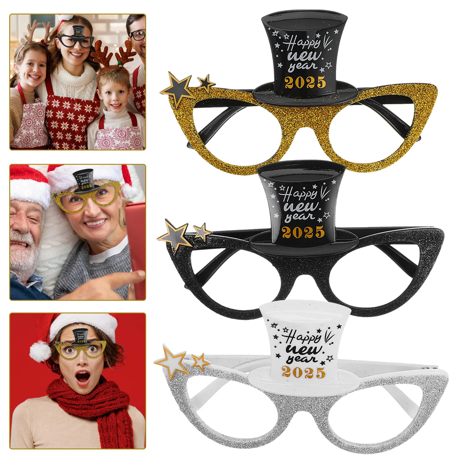 

3 Pcs Digital Modeling Glasses Funny Photo Prop 2025 Happy New Year Year's Eve Plastic