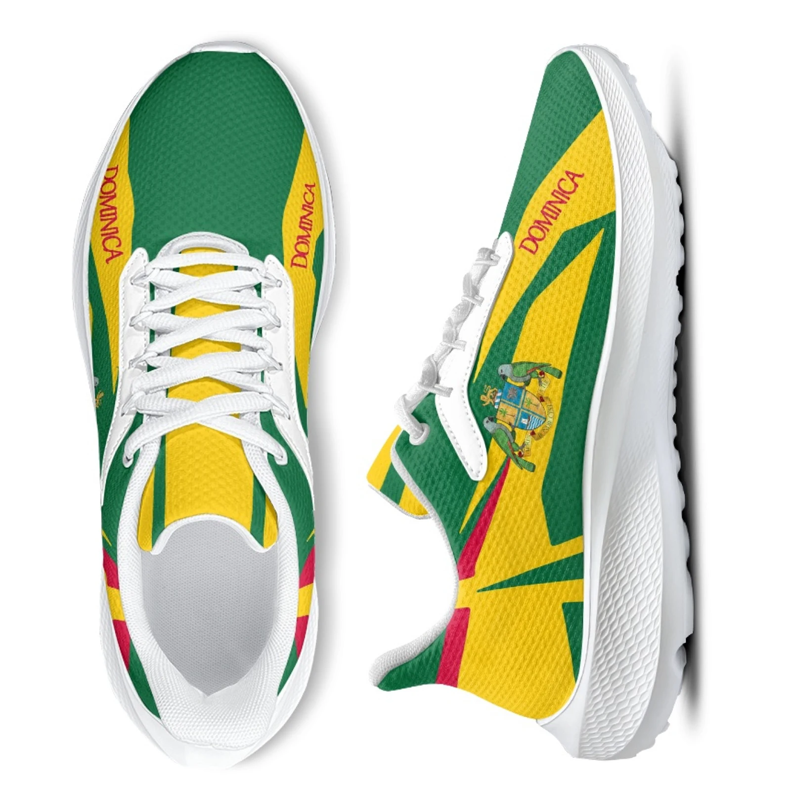 INSTANTARTS Women's White Flats Dominica Flag Design Brand New Sports Shoes Lightweight Outdoor Unsex Tennis Shoes Walking Shoes