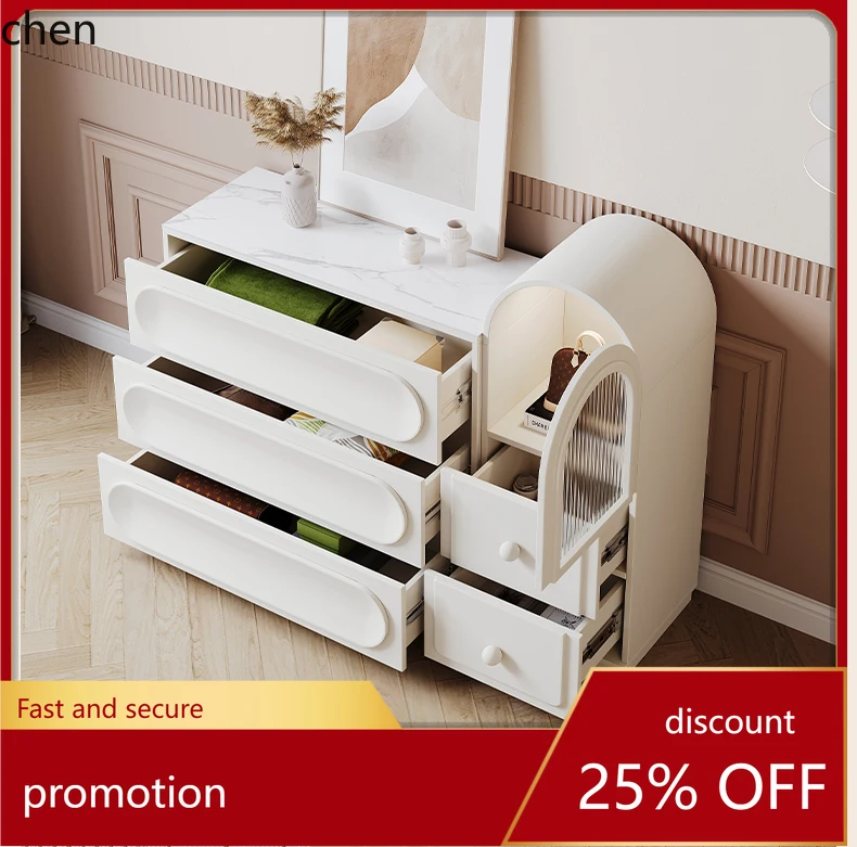 HXL Dresser and Vanity Combo Cream Style Extendable Makeup Table with Stone Top