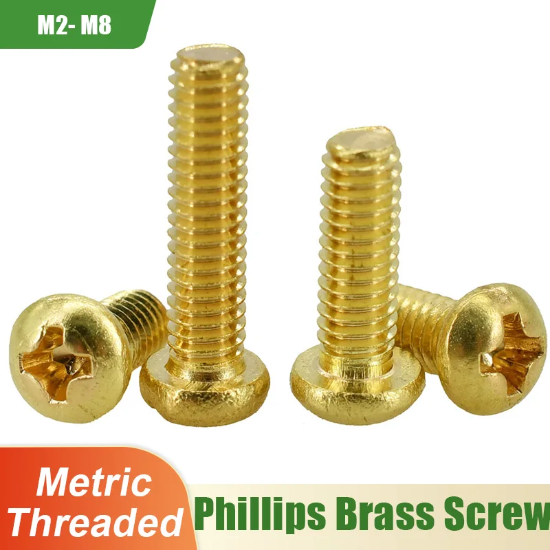 M2 M2.5 M3 M4 M5 M6 M8 Brass Phillips Screw Metric Threaded Bolts Cross Pan Screws Countersunk Flat Head Motherboard PCB Bolts